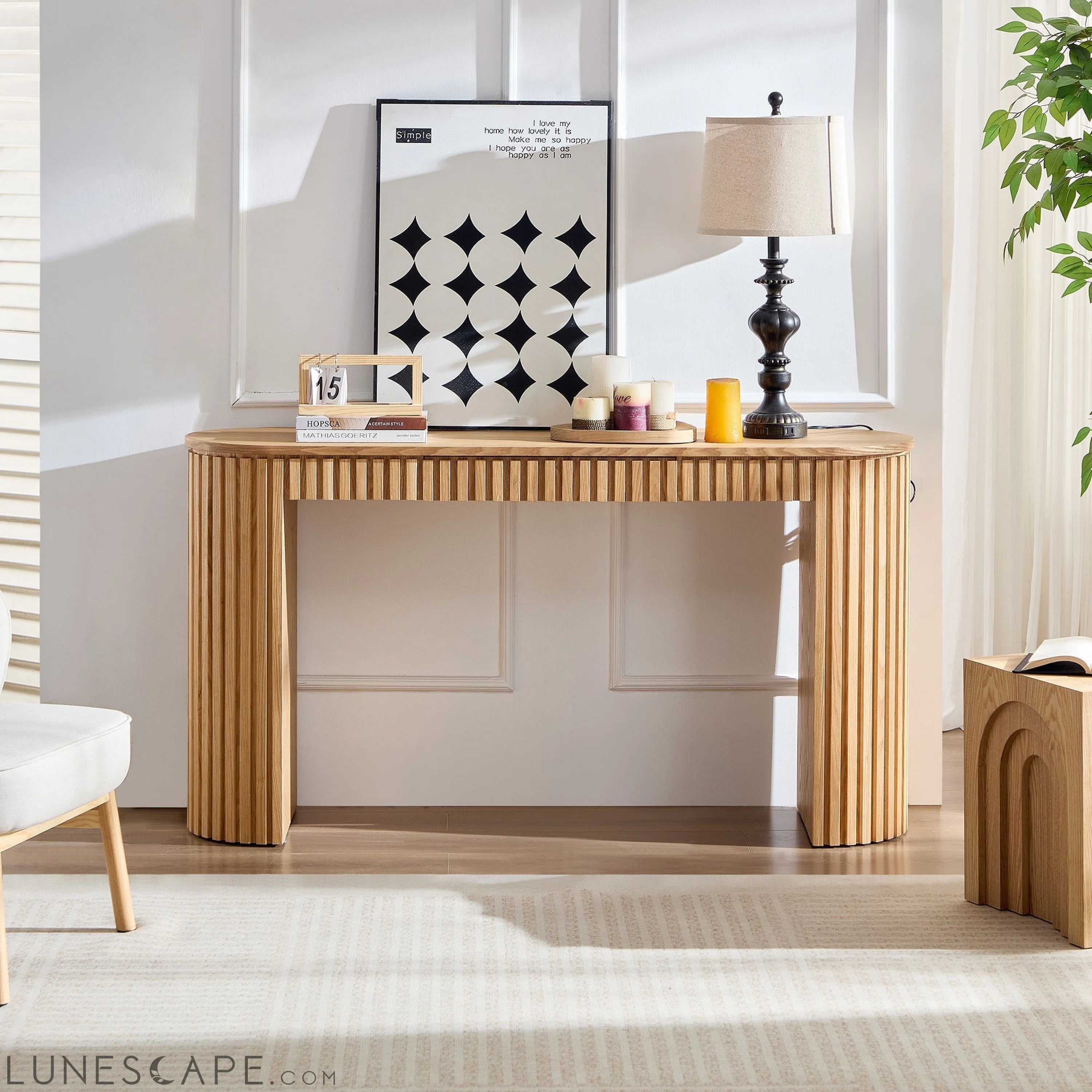 59.05'' Modern Console Table With Drawer for Entryway with Unique LUNESCAPE