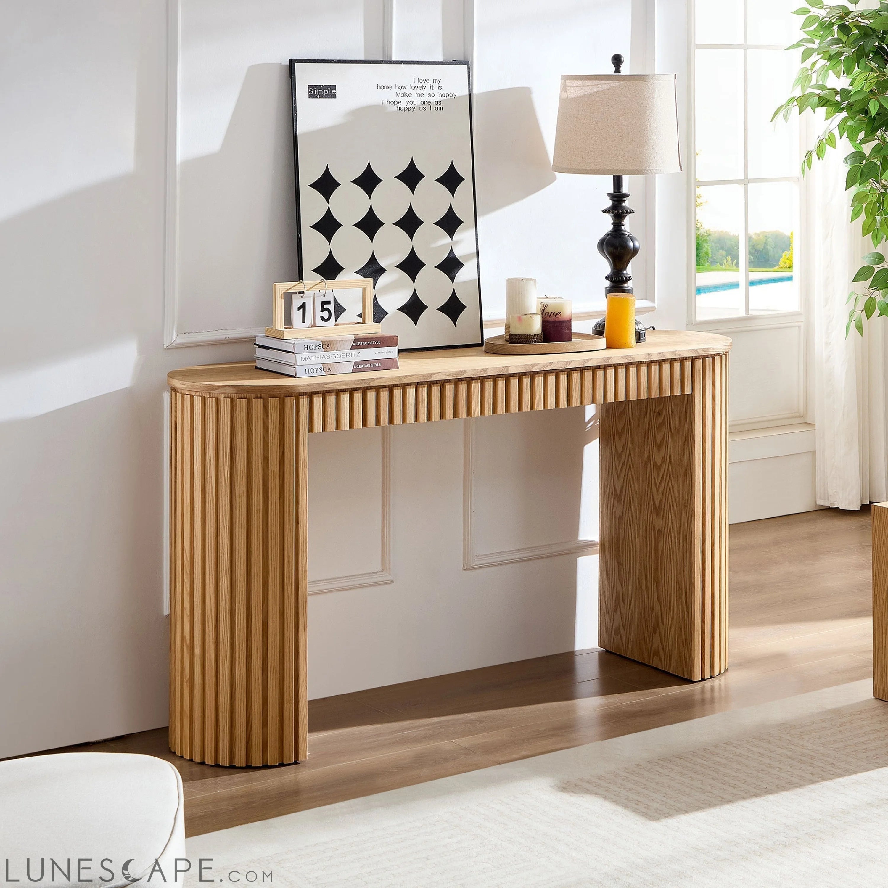 59.05'' Modern Console Table With Drawer for Entryway with Unique LUNESCAPE
