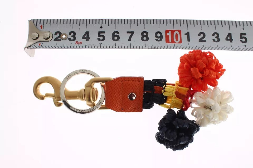 Dolce & Gabbana Brown Gold Raffia Leather Clasp Finder Chain Keyring LUNESCAPE