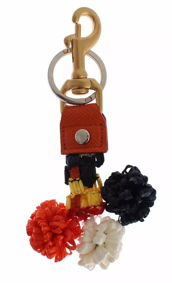 Dolce & Gabbana Brown Gold Raffia Leather Clasp Finder Chain Keyring LUNESCAPE