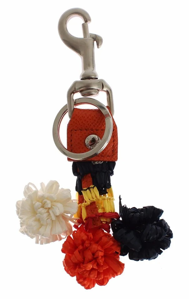 Dolce & Gabbana Silver Brown Raffia Leather Clasp Finder Chain Keyring LUNESCAPE