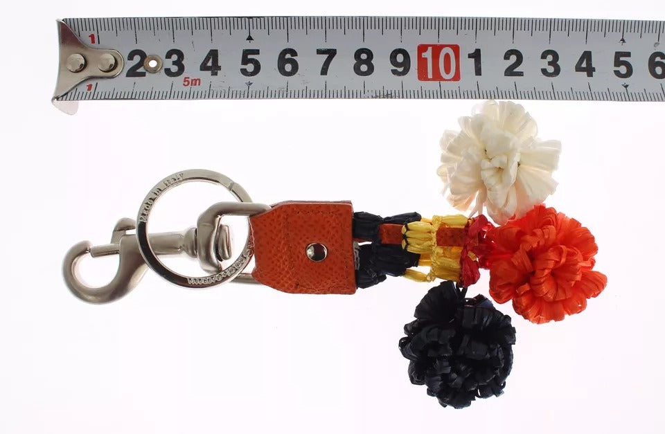 Dolce & Gabbana Silver Brown Raffia Leather Clasp Finder Chain Keyring LUNESCAPE