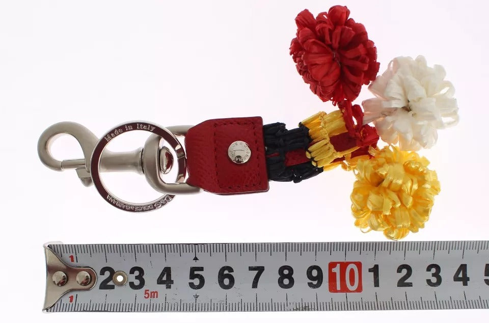 Dolce & Gabbana Silver Brown Raffia Leather Clasp Finder Chain Keyring LUNESCAPE