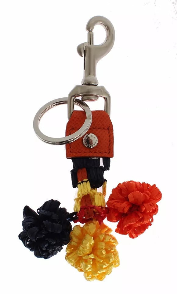 Dolce & Gabbana Red Yellow Raffia Leather Clasp Finder Keyring Keychain LUNESCAPE