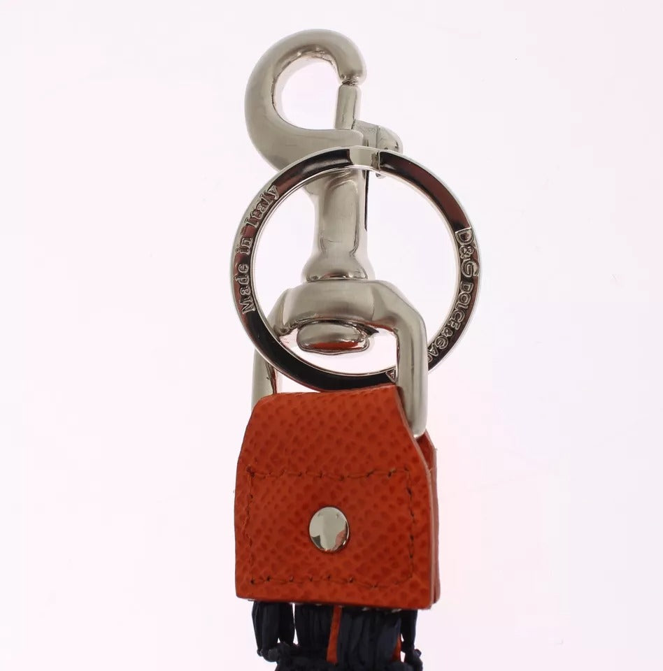 Dolce & Gabbana Red Yellow Raffia Leather Clasp Finder Keyring Keychain LUNESCAPE
