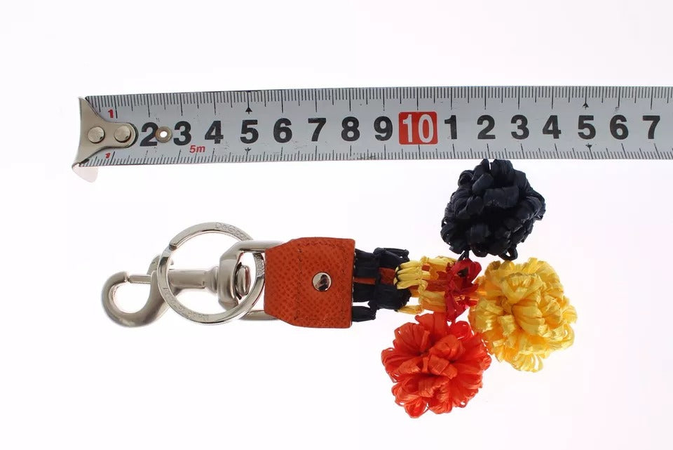 Dolce & Gabbana Red Yellow Raffia Leather Clasp Finder Keyring Keychain LUNESCAPE