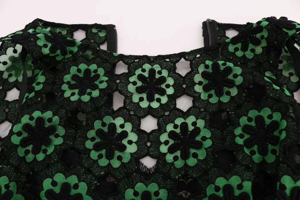 Dolce & Gabbana Green Floral Ricamo A-Line Shift Dress LUNESCAPE
