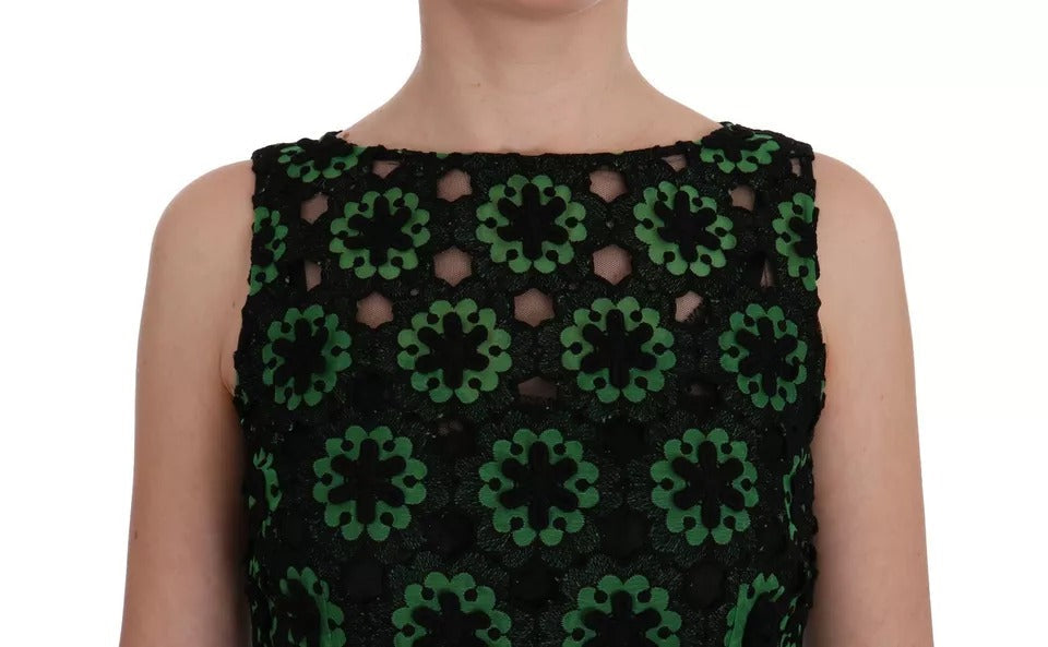 Dolce & Gabbana Green Floral Ricamo A-Line Shift Dress LUNESCAPE
