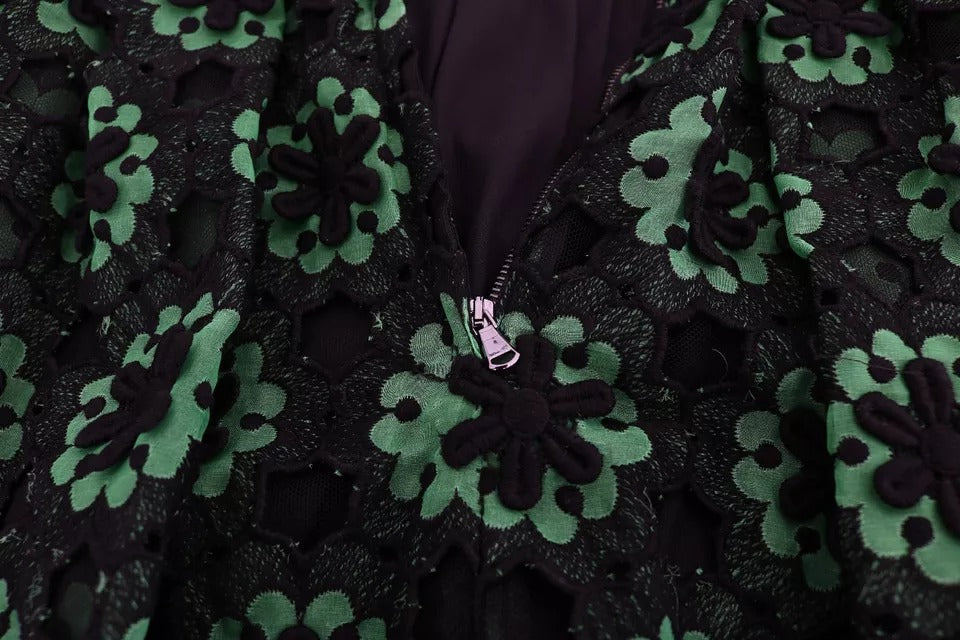 Dolce & Gabbana Green Floral Ricamo A-Line Shift Dress LUNESCAPE