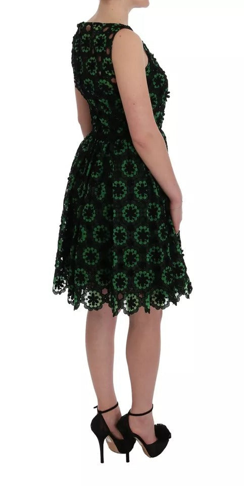 Dolce & Gabbana Green Floral Ricamo A-Line Shift Dress LUNESCAPE