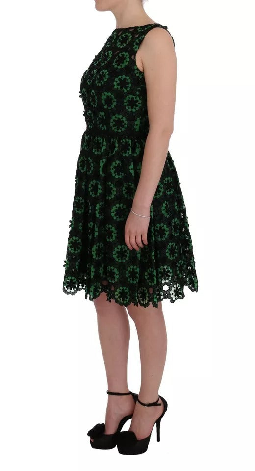 Dolce & Gabbana Green Floral Ricamo A-Line Shift Dress LUNESCAPE