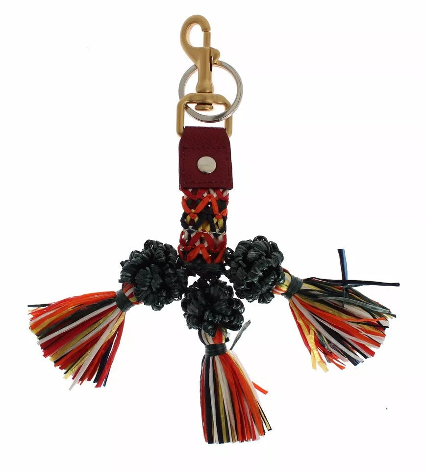Dolce & Gabbana Multicolor Raffia Leather Clasp Finder Chain Keyring LUNESCAPE