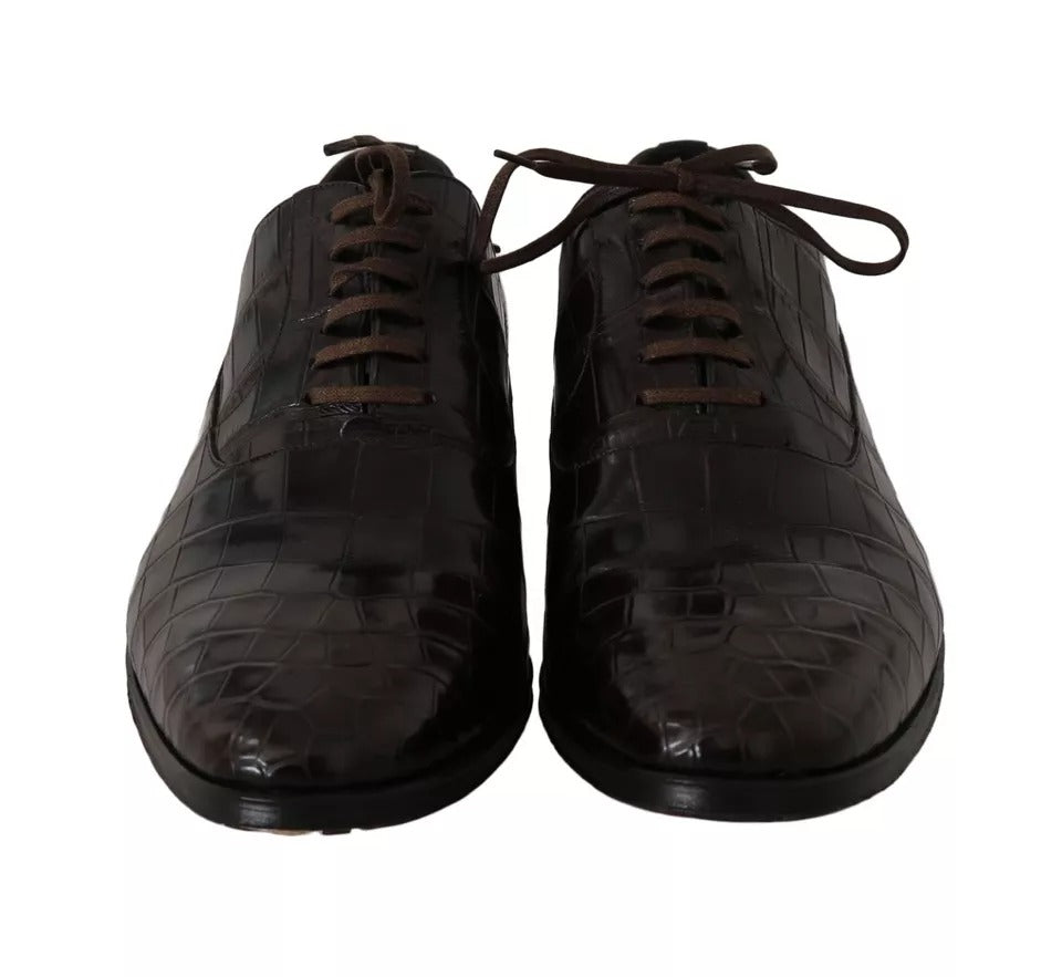 Dolce & Gabbana Brown Patterned Leather Dress Formal Shoes LUNESCAPE