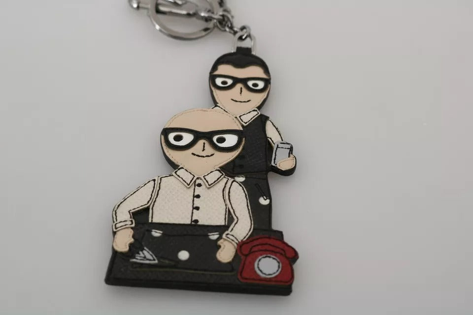 Dolce & Gabbana Silver Leather Dominico Stefano #DGFAMILY Logo Badge Keychain LUNESCAPE