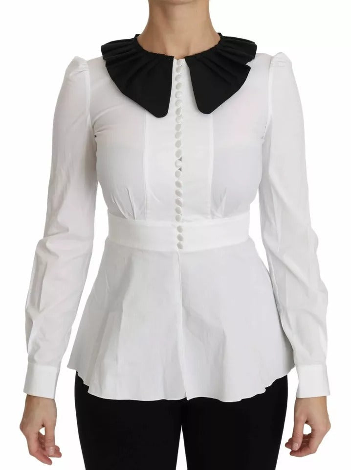 Dolce & Gabbana Black White Decorative Buttons Tops Shirt Blouse LUNESCAPE