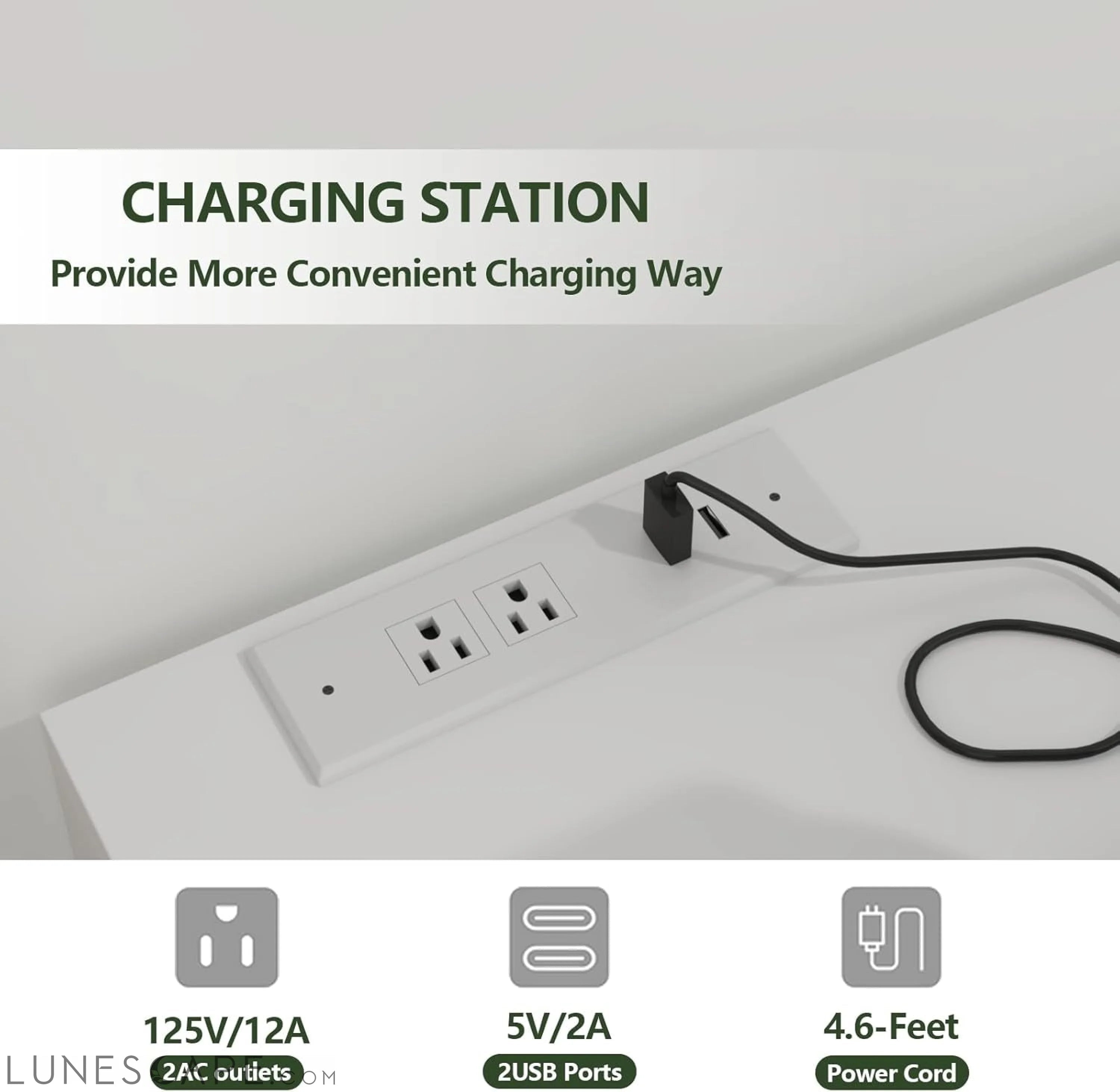 6 Drawer Double Dresser with Power Outlet, Accent Chests of Drawers LUNESCAPE