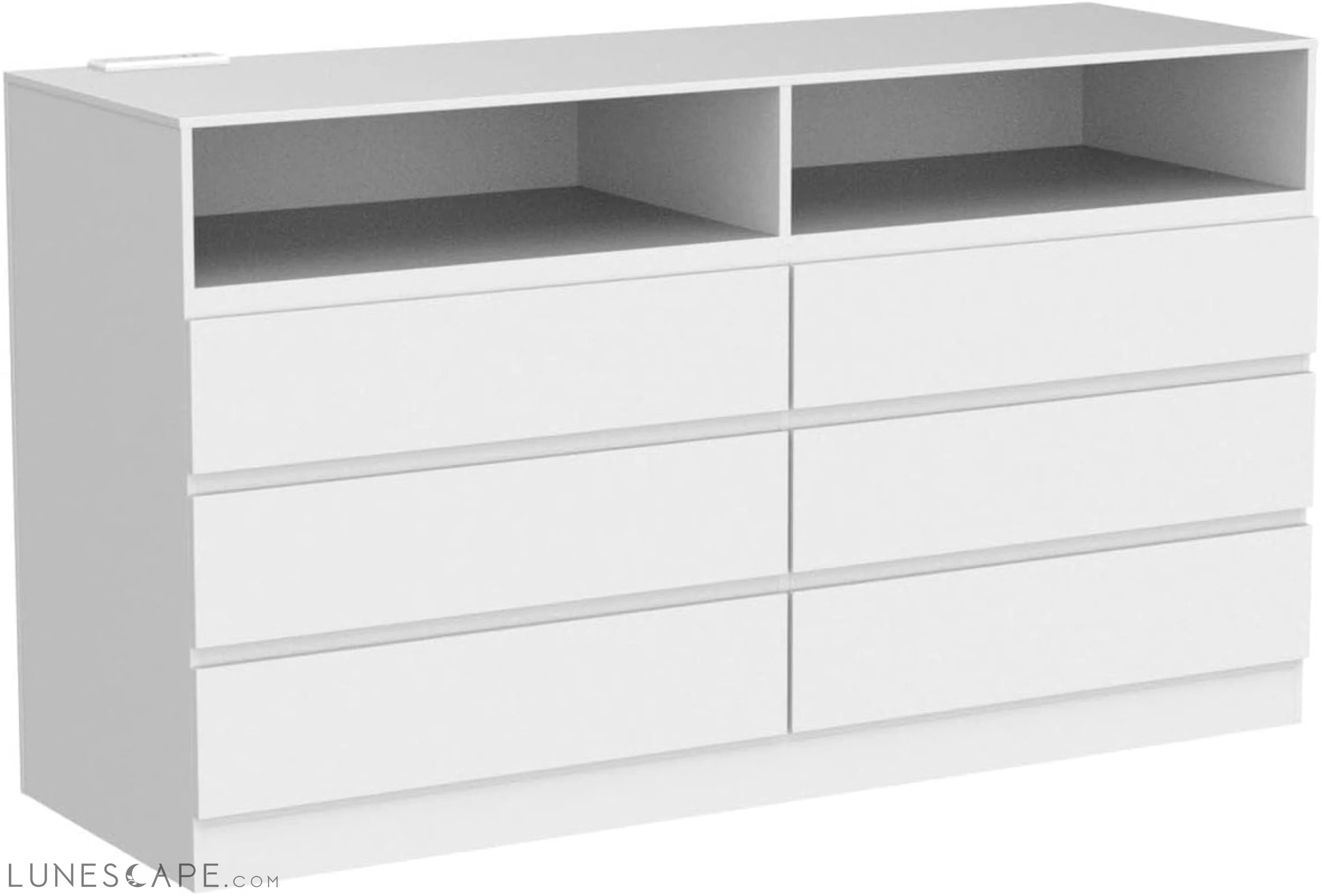 6 Drawer Double Dresser with Power Outlet, Accent Chests of Drawers LUNESCAPE