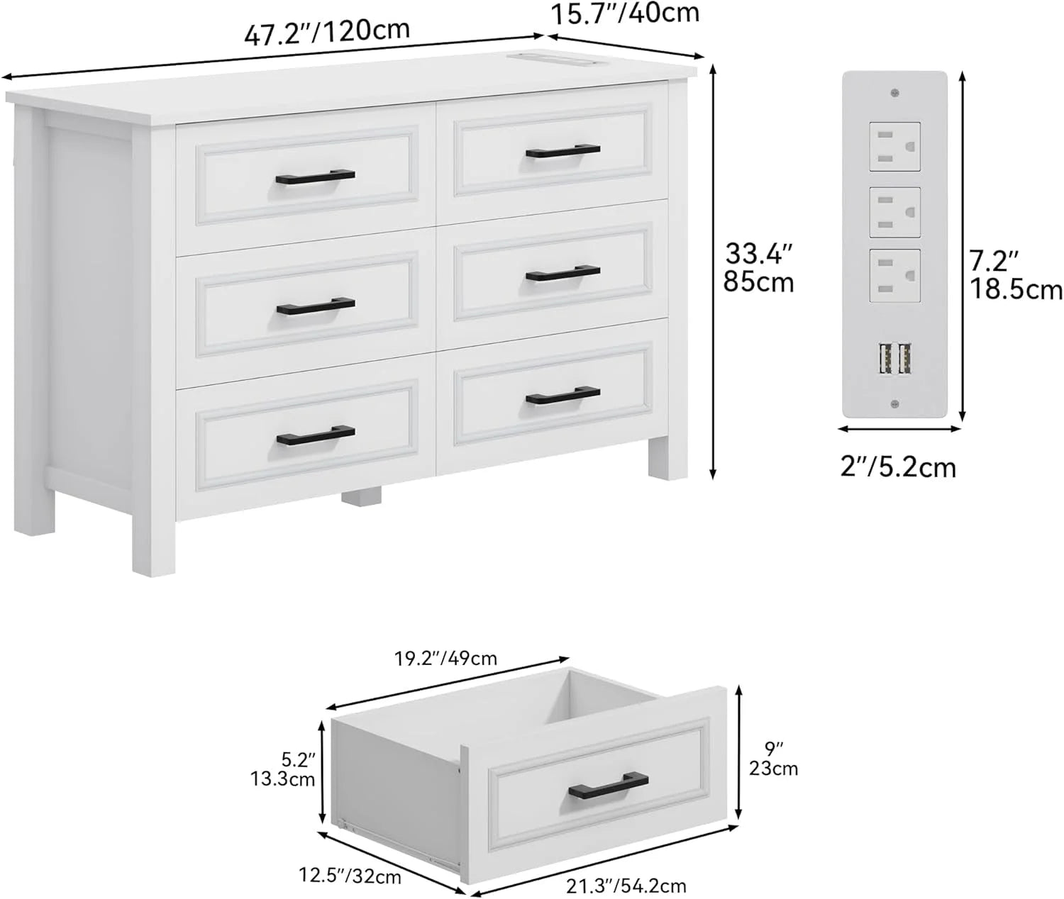 6-Drawer Dresser with Built-In Power Outlet, Wood Dresser TV Stand LUNESCAPE