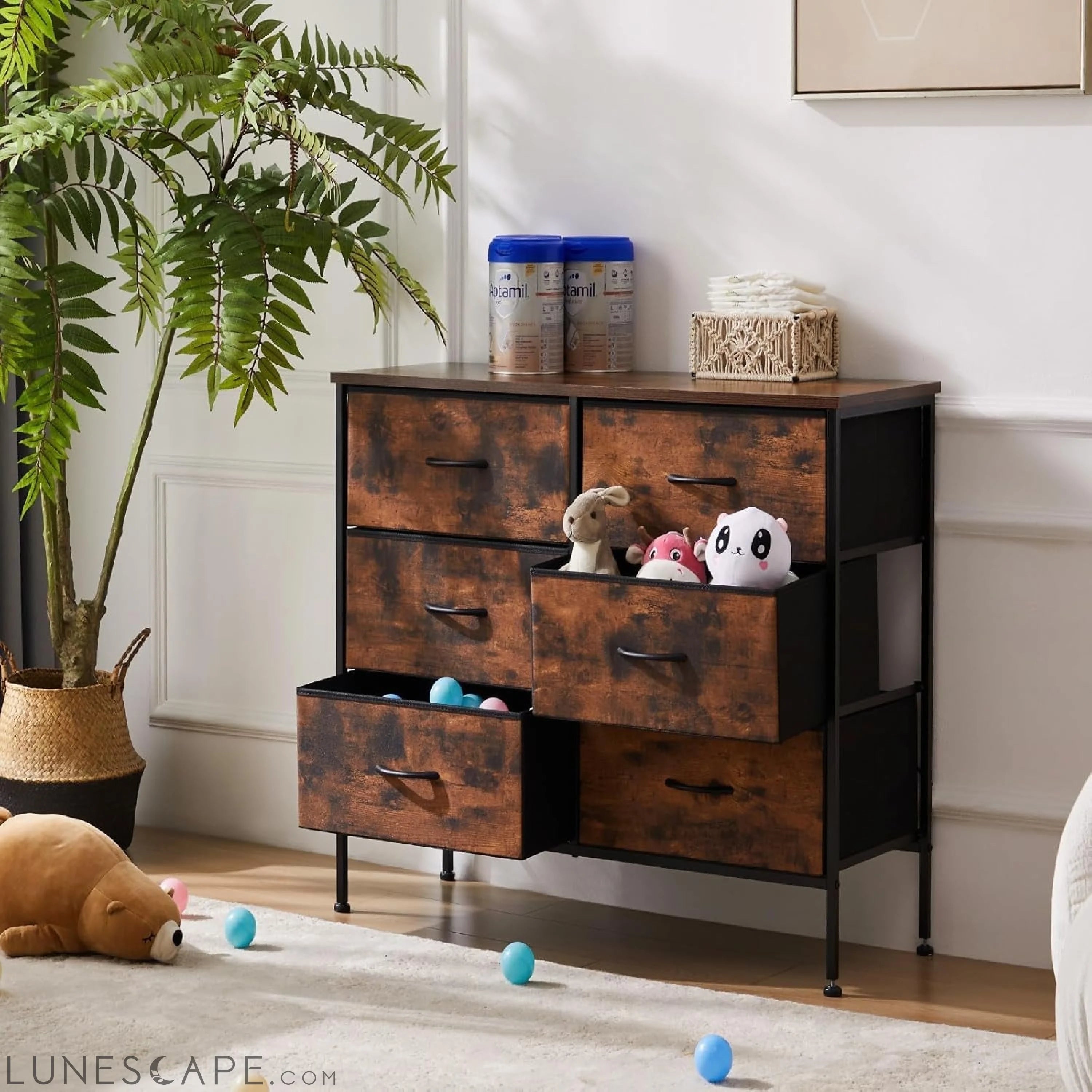 6 Drawers Dresser for Bedroom, Kidsroom Furniture, Small Chest Tower, LUNESCAPE