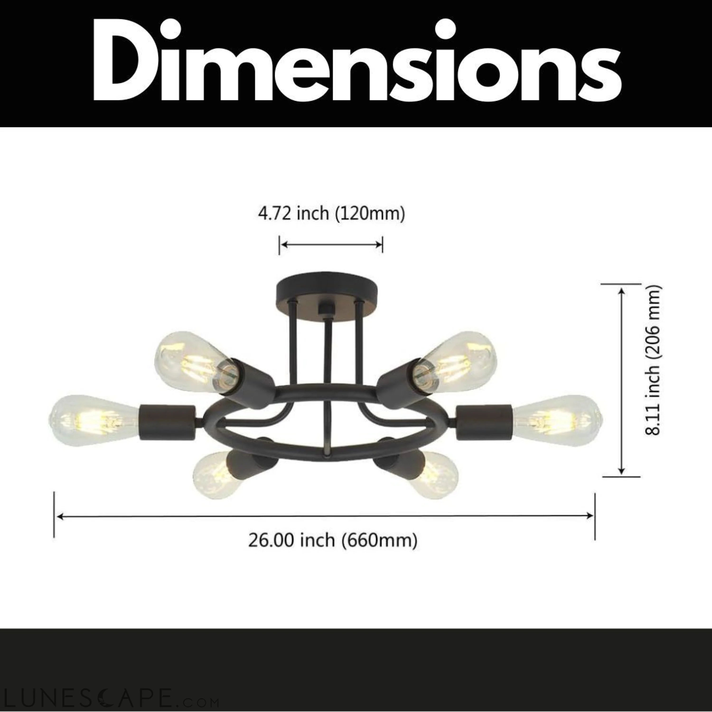 6 Light Modern Sputnik Lights Semi Flush Mount Ceiling Light LUNESCAPE