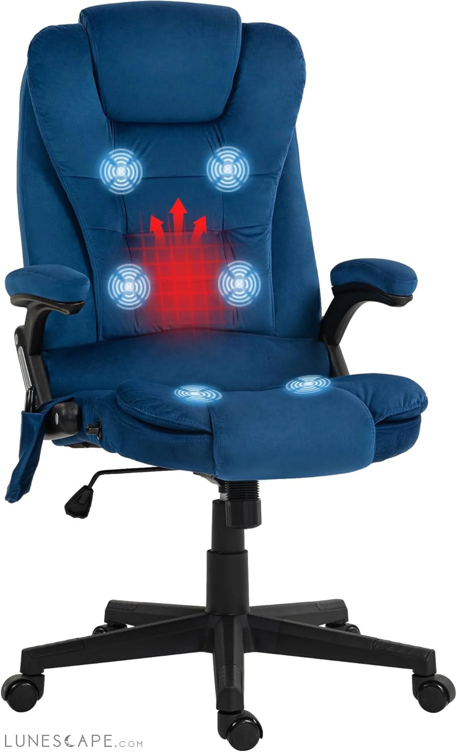 6 Point Vibrating Massage Office Chair with Heat, Velvet High Back LUNESCAPE