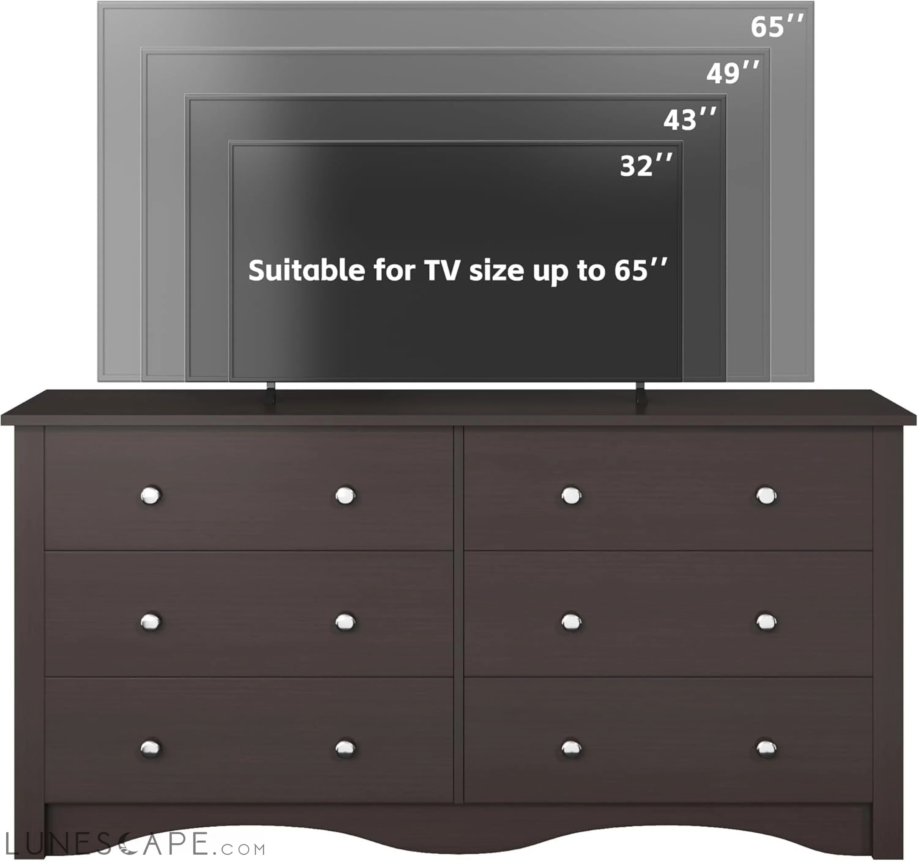 6 Wood Drawers Dresser for Bedroom, Double Dresser for TV up to 65 LUNESCAPE