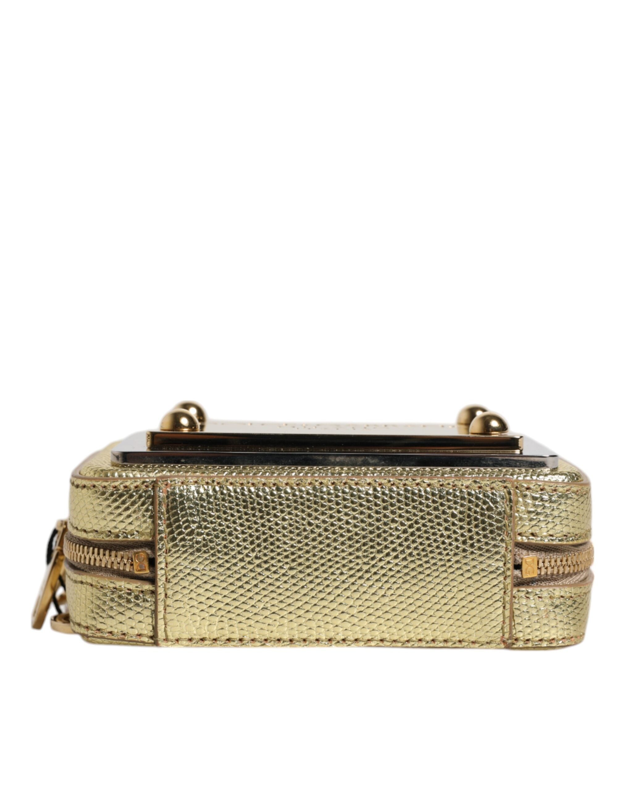 Dolce & Gabbana Gold Leather DG Logo Plaque Zip Around Clutch Bag LUNESCAPE
