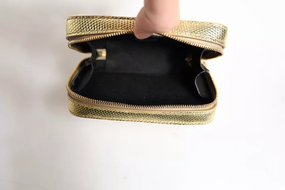 Dolce & Gabbana Gold Leather DG Logo Plaque Zip Around Clutch Bag LUNESCAPE