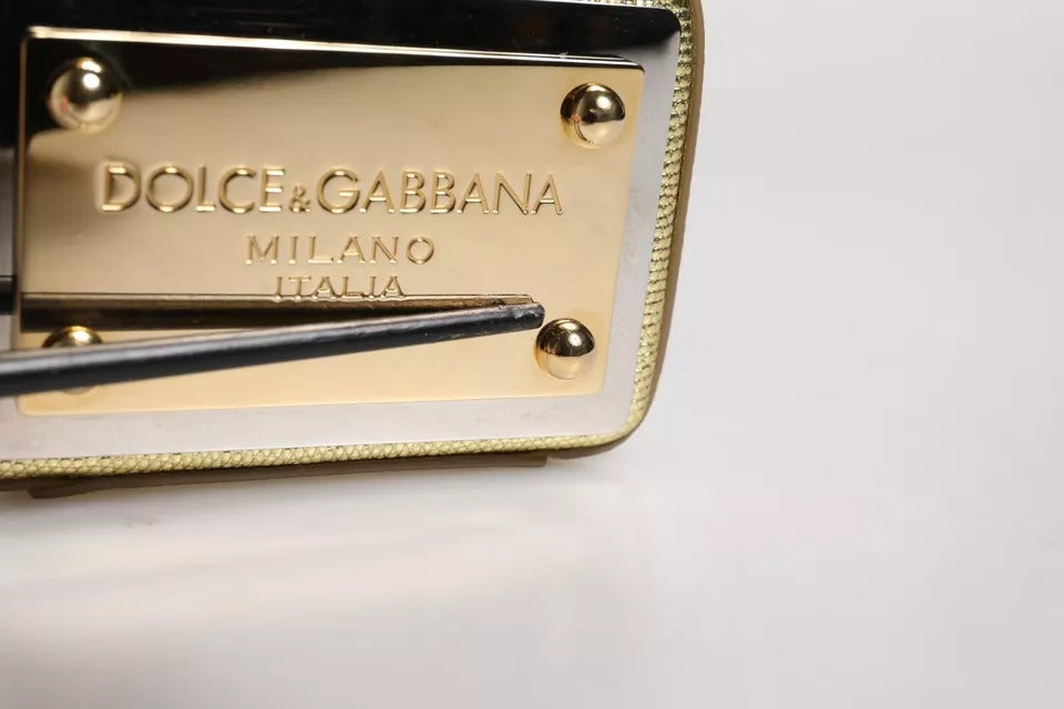 Dolce & Gabbana Gold Leather DG Logo Plaque Zip Around Clutch Bag LUNESCAPE