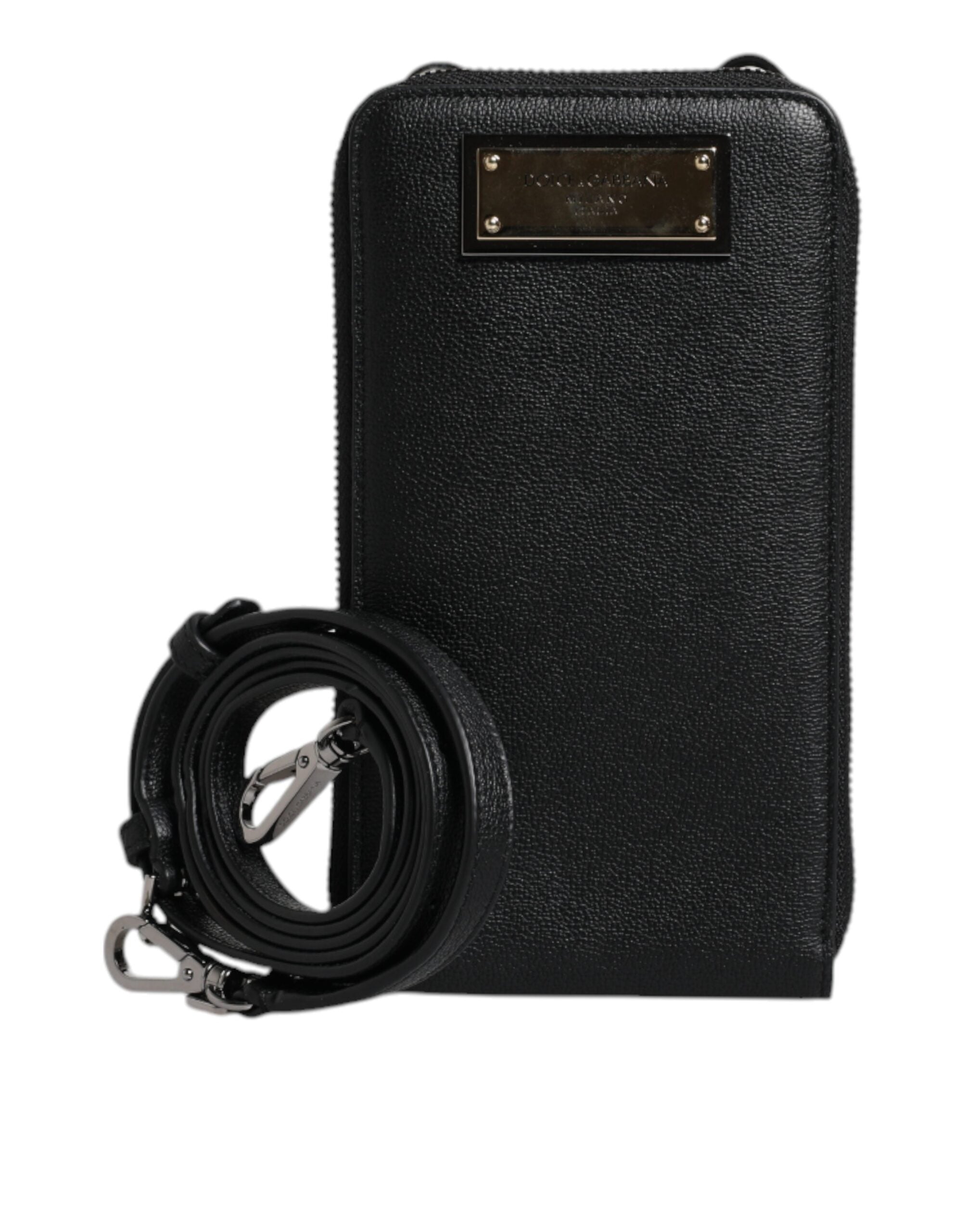 Dolce & Gabbana Black Leather Purse Crossbody Sling Phone Bag LUNESCAPE