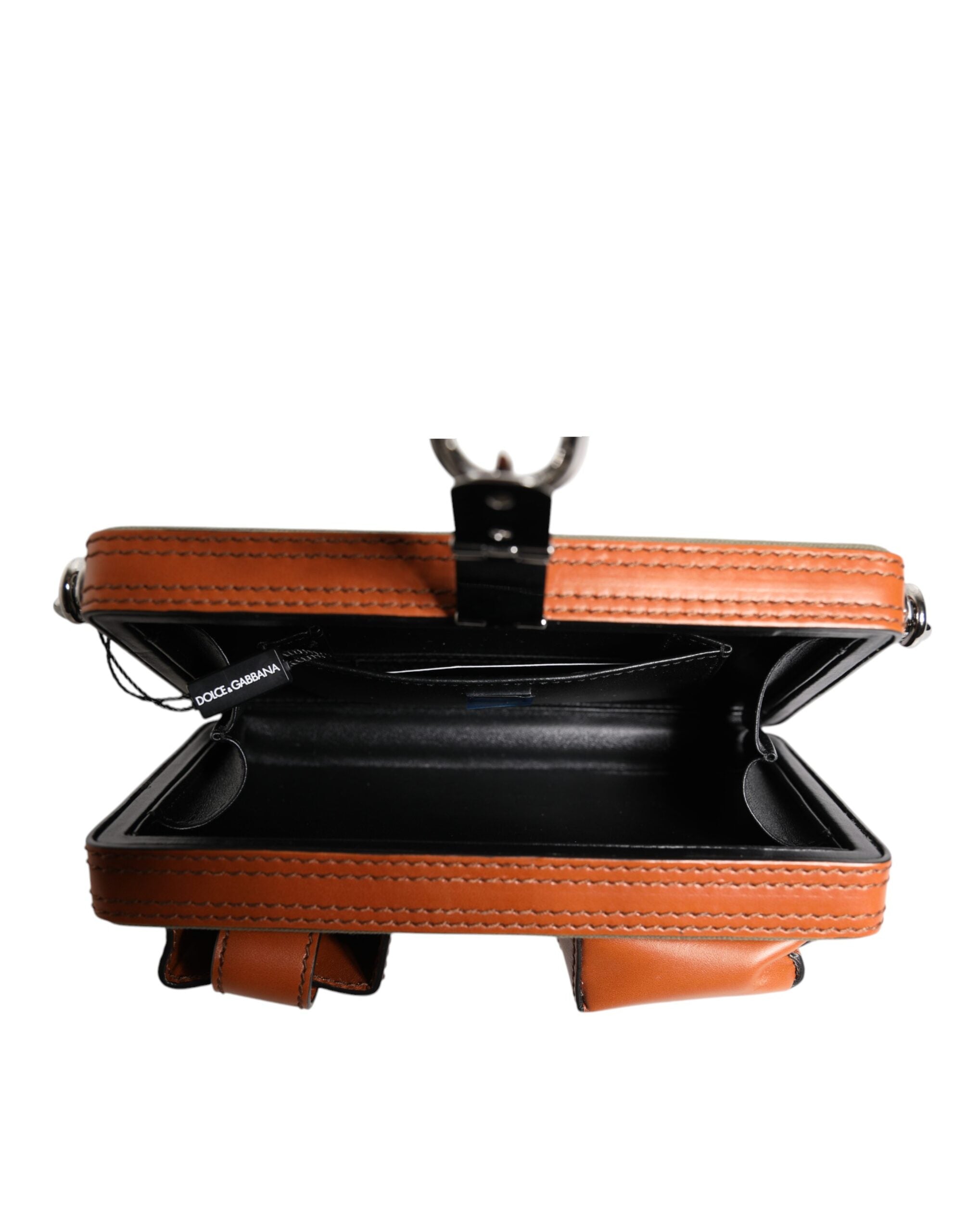Dolce & Gabbana Green Brown Leather Clutch Purse Bag LUNESCAPE