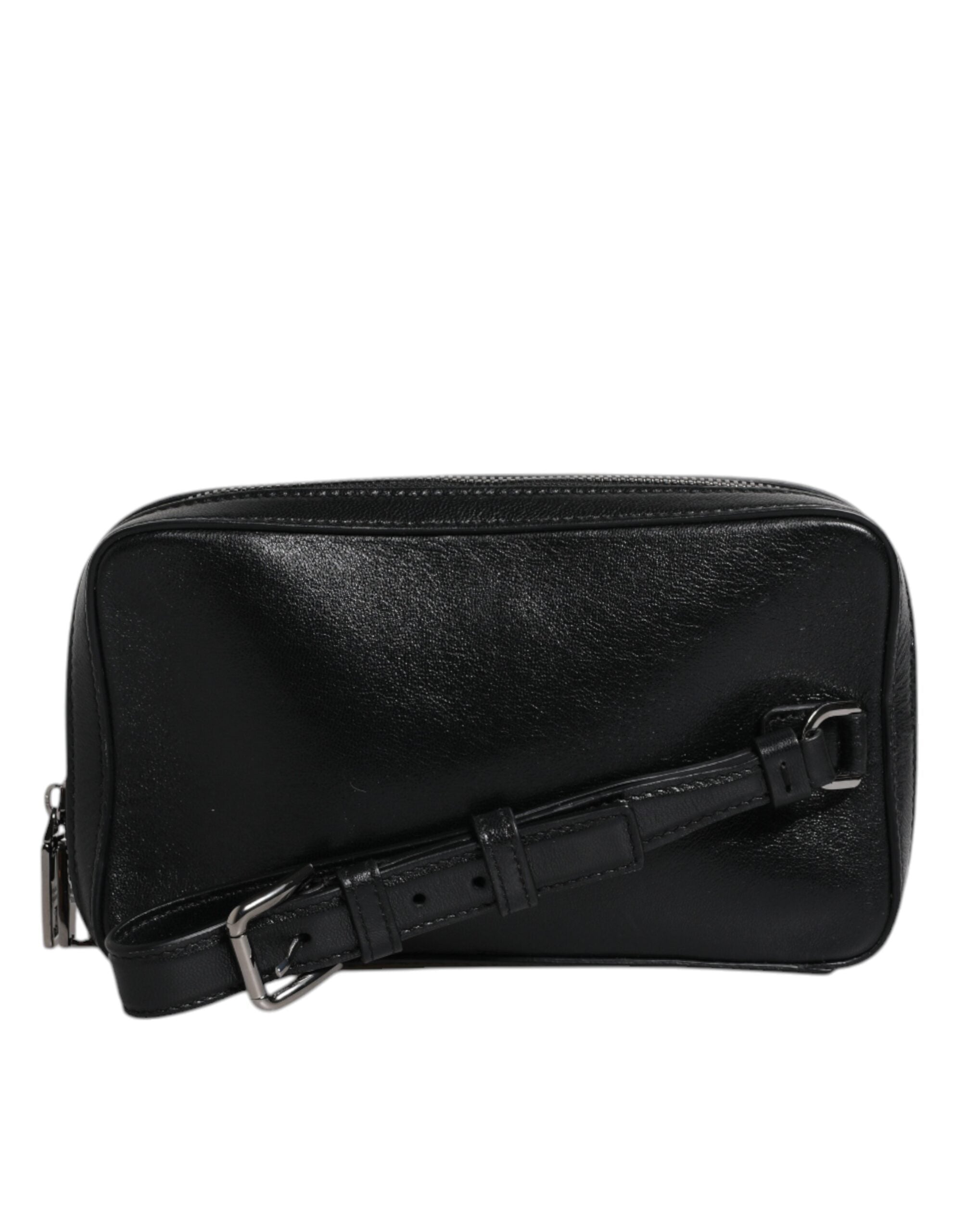Dolce & Gabbana Black Leather LED Logo Wrist Strap Clutch Bag LUNESCAPE