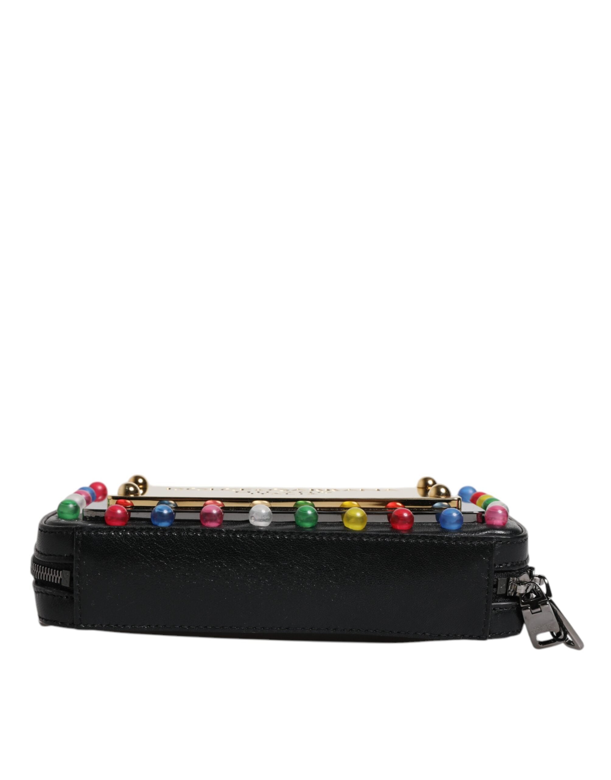 Dolce & Gabbana Black Leather LED Logo Wrist Strap Clutch Bag LUNESCAPE