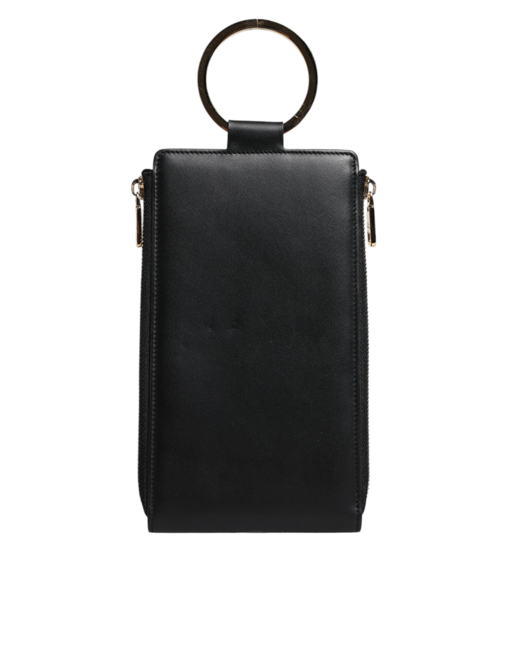 Dolce & Gabbana Black Leather Logo Plaque Neck Strap Card Coin Wallet LUNESCAPE