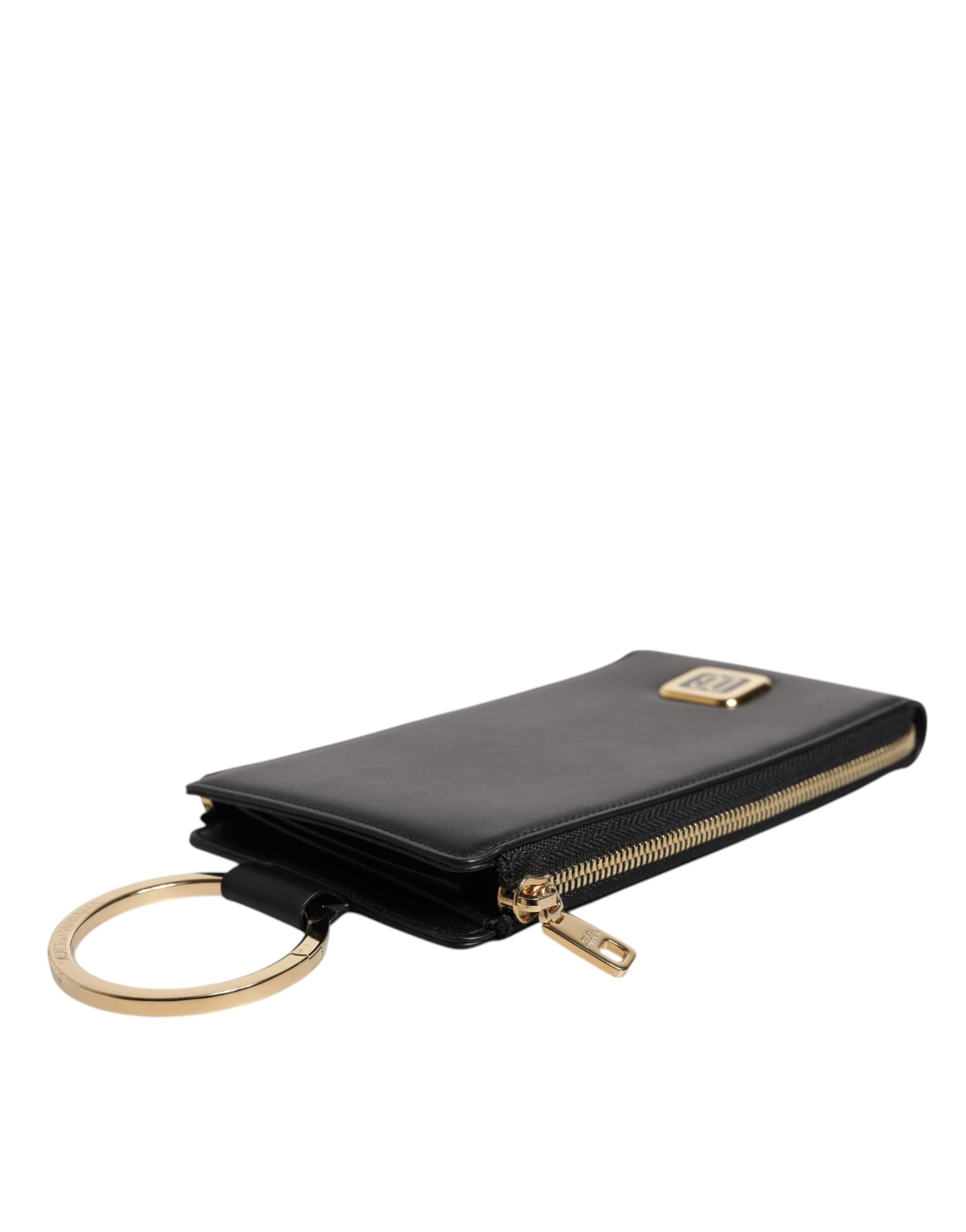 Dolce & Gabbana Black Leather Logo Plaque Neck Strap Card Coin Wallet LUNESCAPE