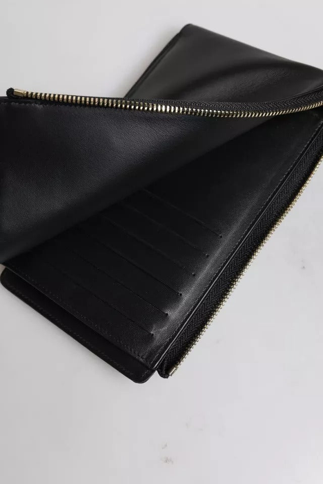 Dolce & Gabbana Black Leather Logo Plaque Neck Strap Card Coin Wallet LUNESCAPE
