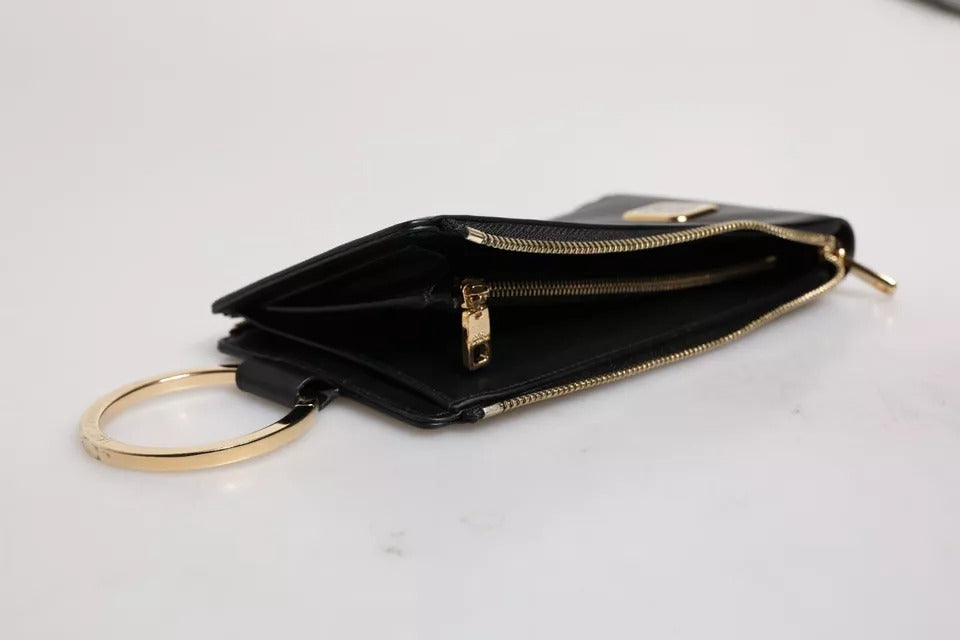 Dolce & Gabbana Black Leather Logo Plaque Neck Strap Card Coin Wallet LUNESCAPE