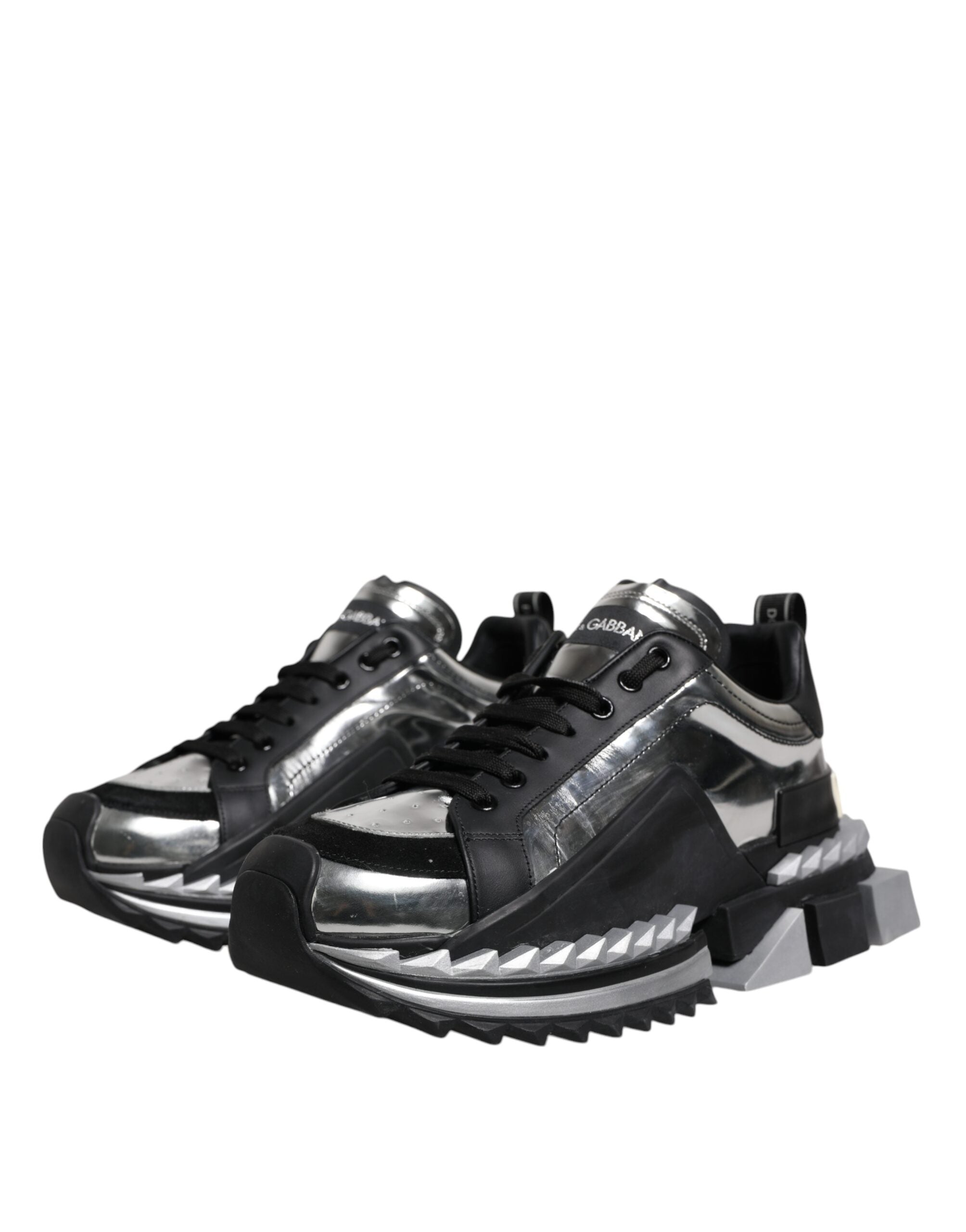 Dolce & Gabbana Black Silver SUPER KING Leather Sneaker Shoes LUNESCAPE