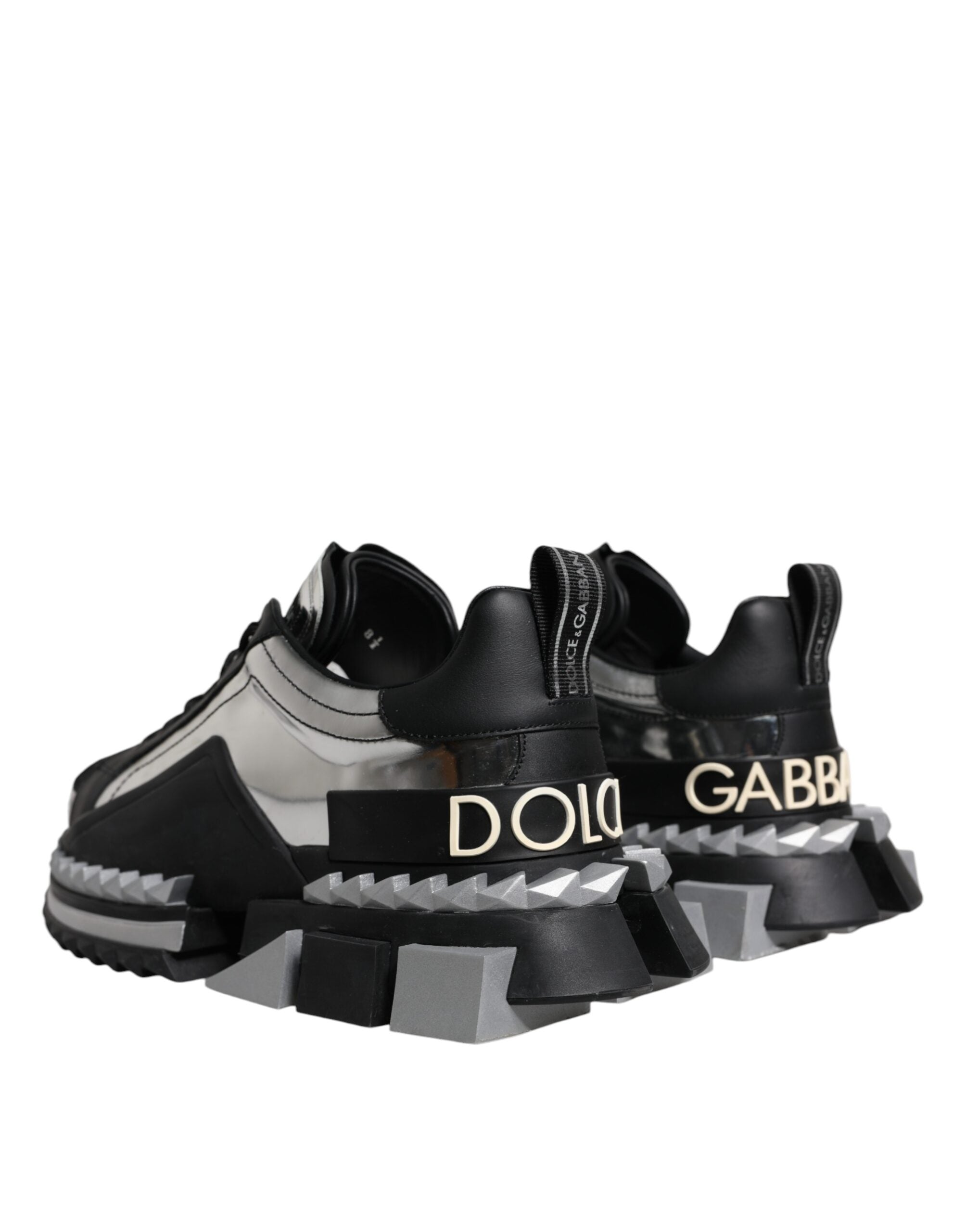 Dolce & Gabbana Black Silver SUPER KING Leather Sneaker Shoes LUNESCAPE