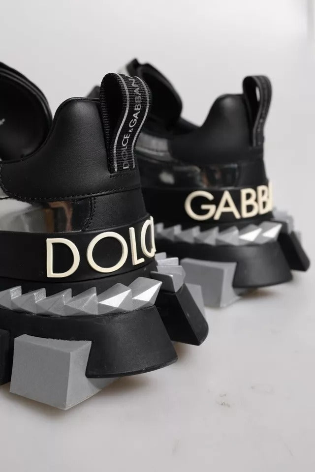 Dolce & Gabbana Black Silver SUPER KING Leather Sneaker Shoes LUNESCAPE