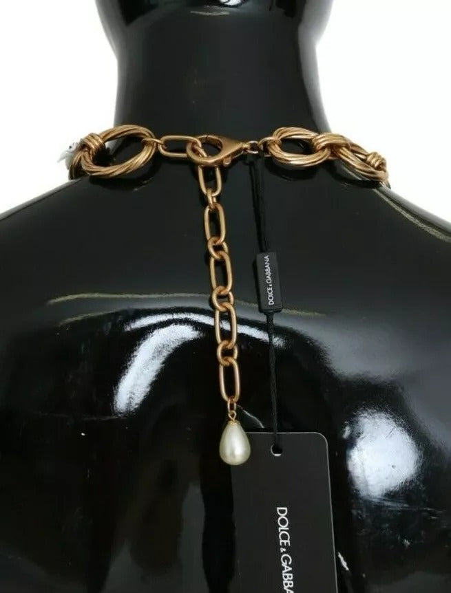 Dolce & Gabbana Gold Brass Oversize Chain LILY Flowers Necklace LUNESCAPE