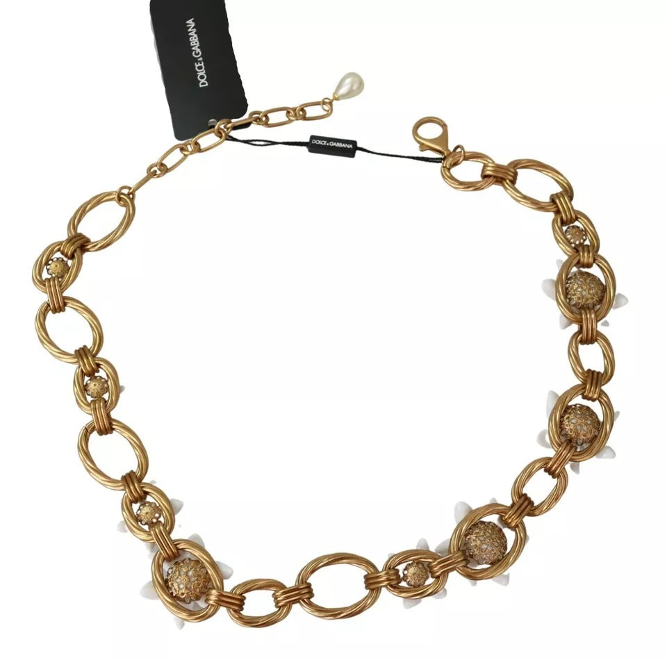 Dolce & Gabbana Gold Brass Oversize Chain LILY Flowers Necklace LUNESCAPE