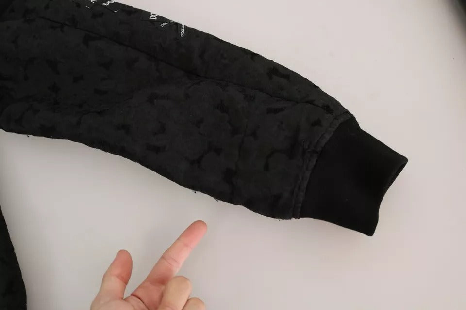 Dolce & Gabbana Black Logo Patch Brocade Bomber Full Zip Jacket
