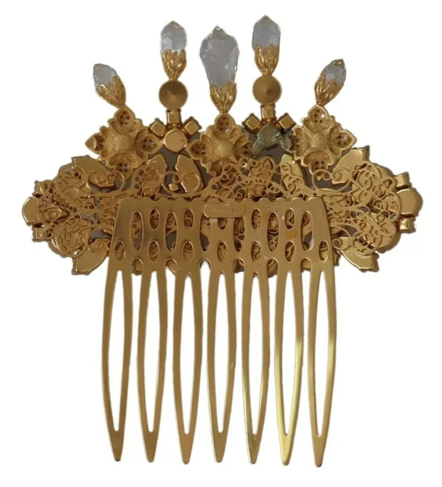 Dolce & Gabbana Gold Brass Clear Crystal Hair Stick Accessory Comb LUNESCAPE