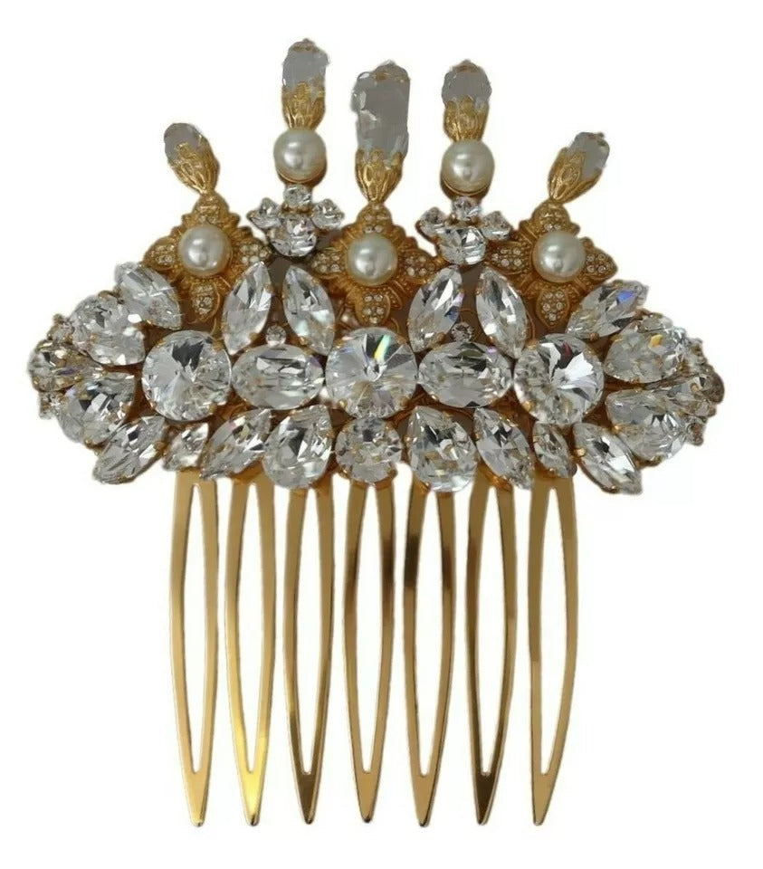 Dolce & Gabbana Gold Brass Clear Crystal Hair Stick Accessory Comb LUNESCAPE