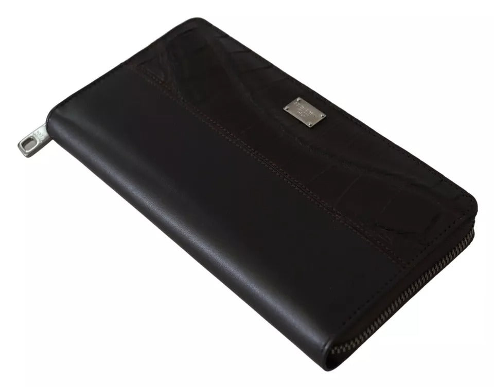 Dolce & Gabbana Brown Exotic Leather Zip Around Continental Clutch Wallet LUNESCAPE