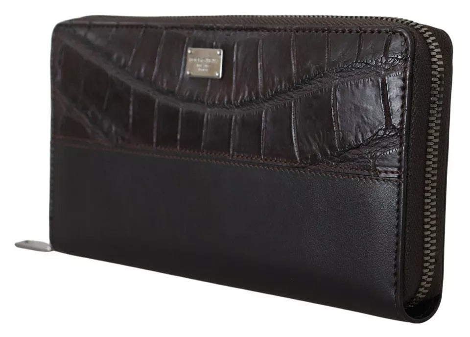 Dolce & Gabbana Brown Exotic Leather Zip Around Continental Clutch Wallet LUNESCAPE