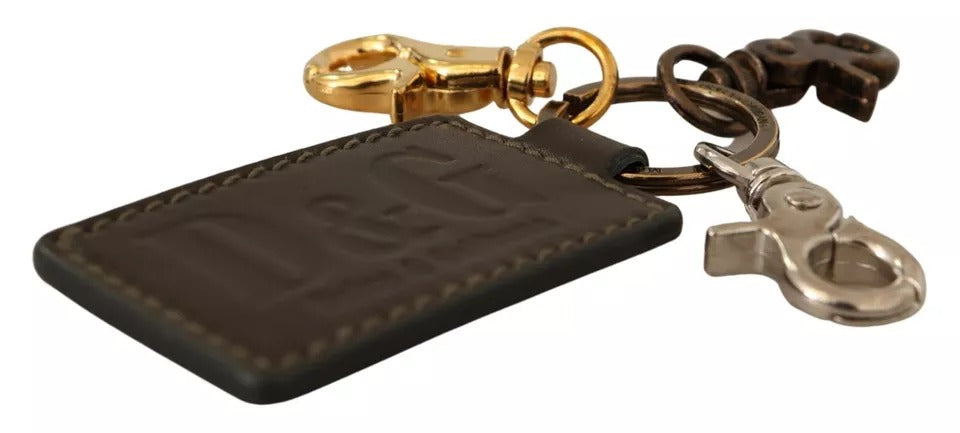 Dolce & Gabbana Green Leather D&G Logo Metal Ring Hook Keyring Keychain LUNESCAPE