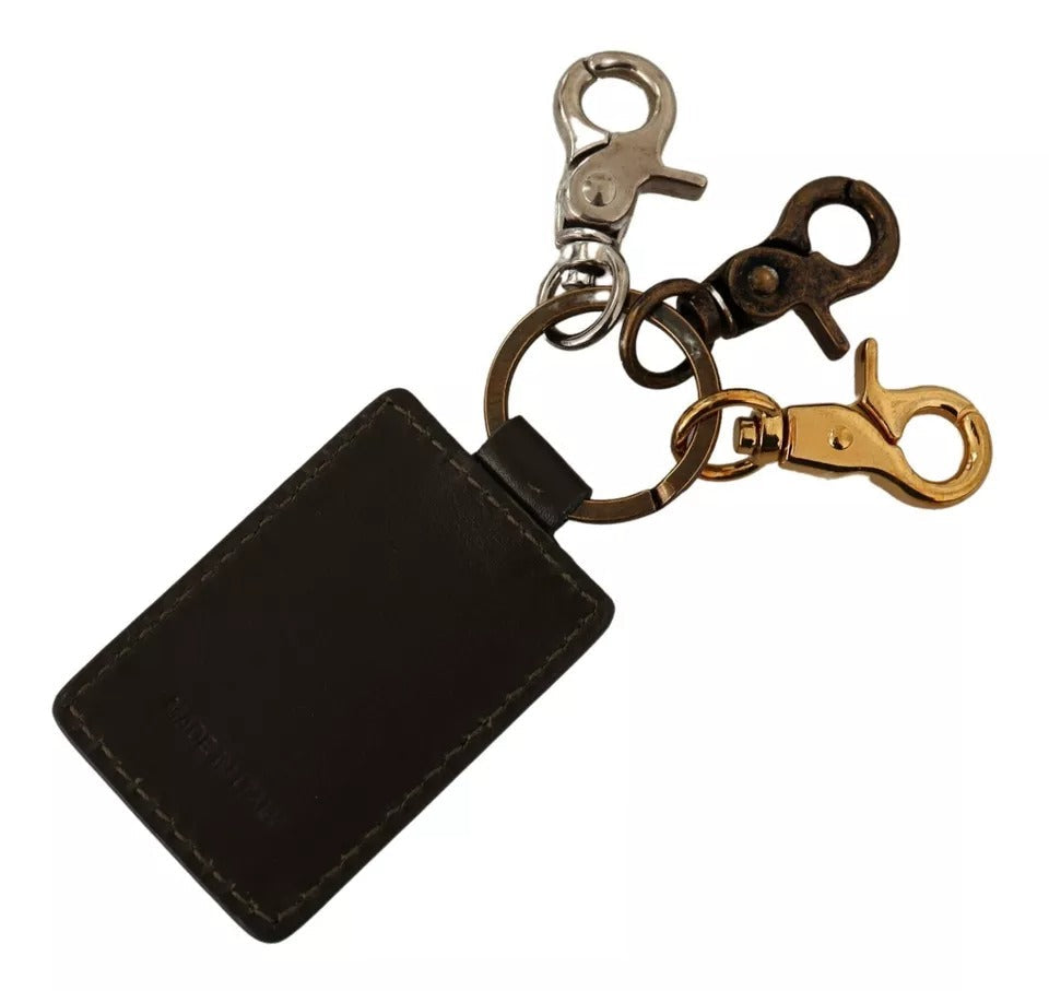 Dolce & Gabbana Green Leather D&G Logo Metal Ring Hook Keyring Keychain LUNESCAPE