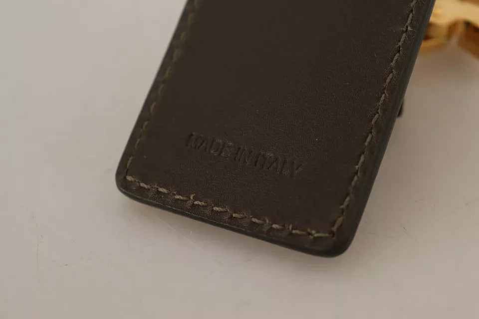 Dolce & Gabbana Green Leather D&G Logo Metal Ring Hook Keyring Keychain LUNESCAPE